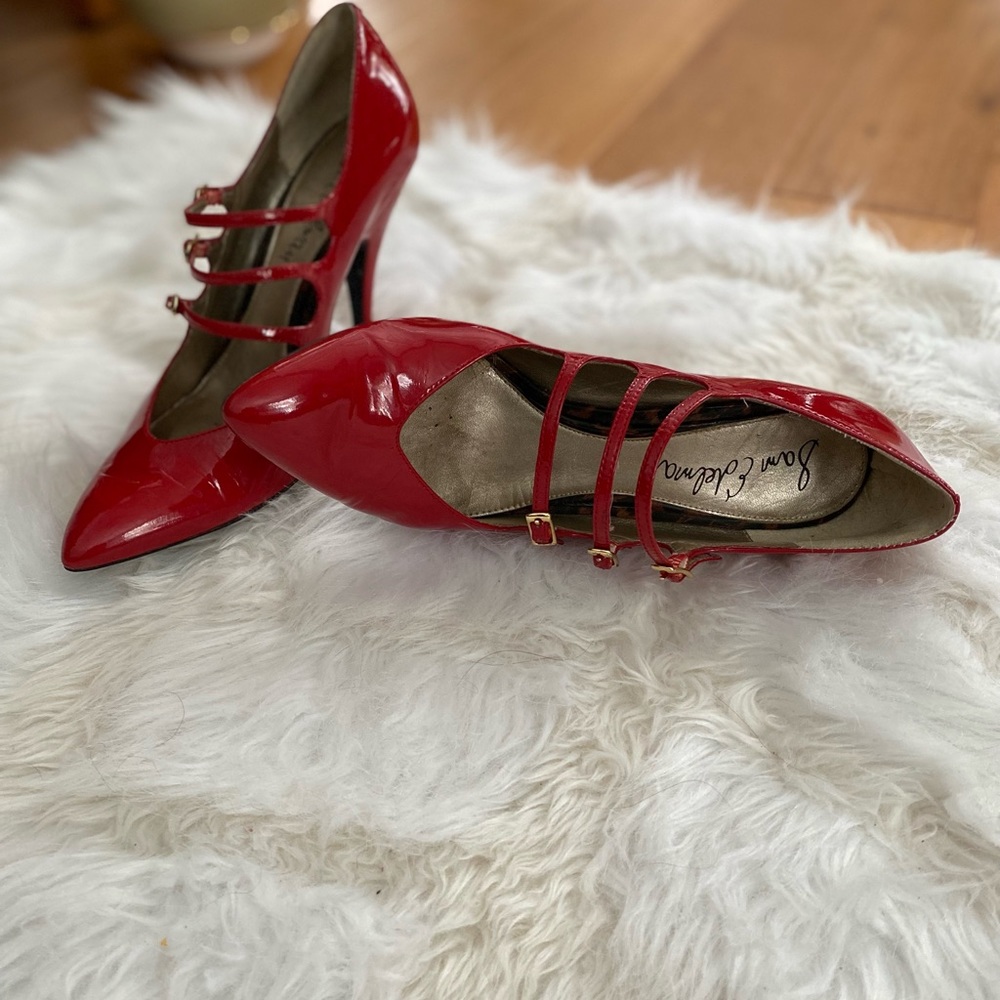 Sam Edelman red strappy Mary Jane pump.